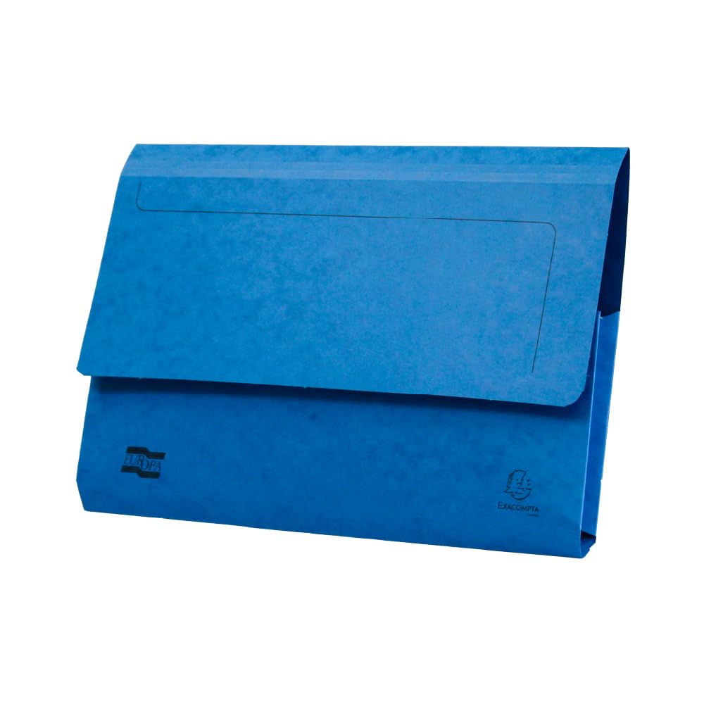 Exacompta - Ref 5255Z - Europa - Pocket Wallet, 356 x 242mm, Half Flap Front for Security, 300 Micron Premium Pressboard, Holds A4 & Foolscap Documents - Blue, Pack of 10