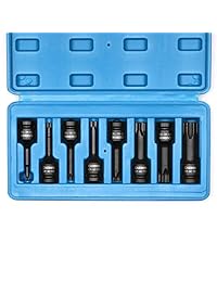 Casoman Juego de llaves de vaso de impacto de 0.5 in, acero de cromo molibdeno, longitud extendida, juego de puntas Torx de impacto