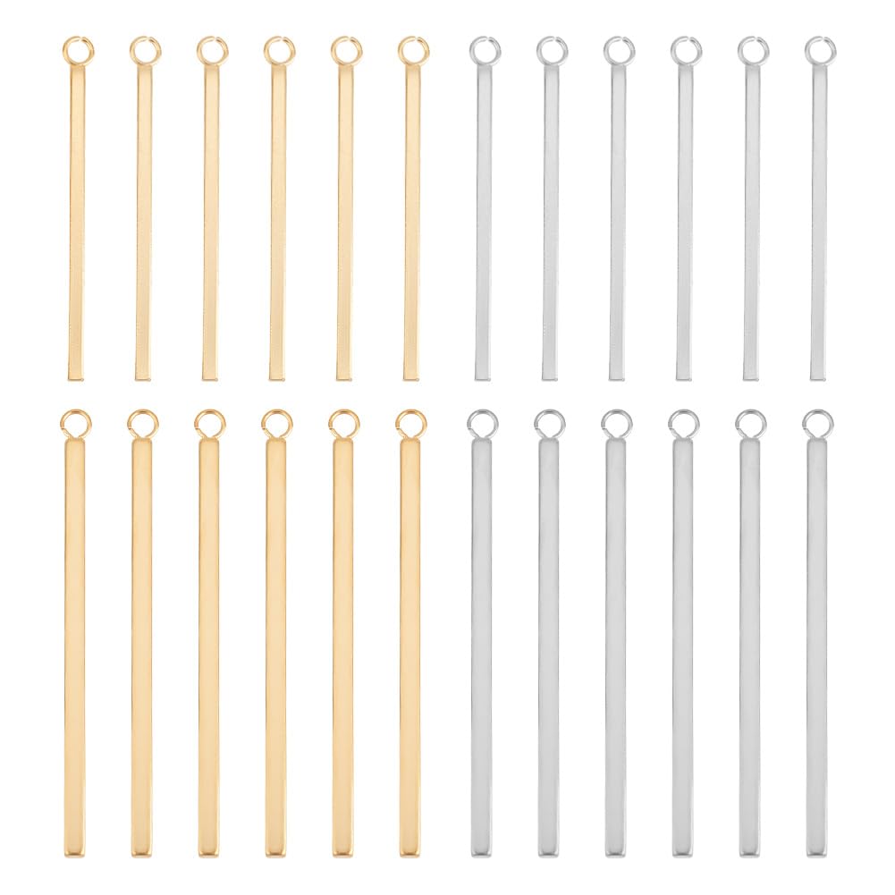 UNICRAFTALE About 24pcs 2 Sizes 33mm/43mm Long Metal Bar Charms Stainless Steel Bar Pendants Golden & Stainless Steel Color Charms Metal Necklace DIY Pendant for Earrings Jewelry Making