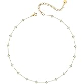 YADUDA Natural Stone Choker Necklace for Women 18K Gold Plated Beaded Necklace Turquoise Malachite Carnelian Aventurine Purple Crystal Stone Tiny Birthstone Choker