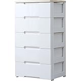 アイリスオーヤマ チェスト ラクラク引出し 木天板 5段 幅56×奥行41.5×高さ100cm ホワイト/ナチュラル HG-555R