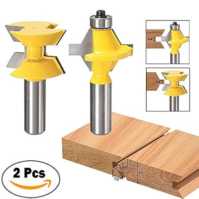 Max-Craft 2 Pcs 120 Degree Matched Tongue Groove Wood Router Bit Set with Edge Banding Woodworking Groove Chisel Cutter Tools, 1/2-Inch Shank Wood Molding Grooving for Floor, Windows, Floor, Cabinet