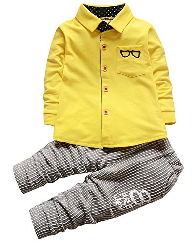 Baby boys long sleeve dress shirt top pants clothes outfits set(y…