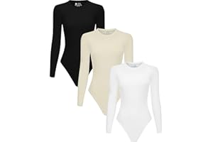 Chongbaijia 3 Piece Women's Crew Neck Long Sleeve Bodysuits T Shirts Body Suit Top