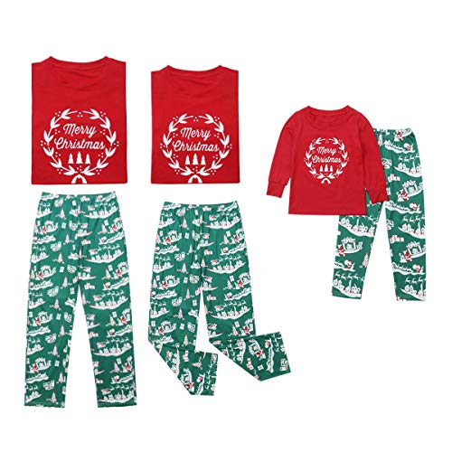 Family Matching 2 PCS Santa Claus Print Christmas Pajamas Sets O-Neck Long Sleeve T-Shirt Plaid Long Pants Homewear