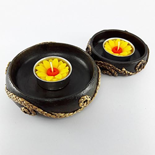 2 Pcs Of Thai Style Handicraft Wood Carved Art Tealight Candle Holder Home Decor
