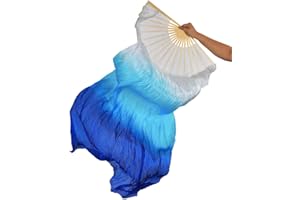 TMZAQH Women 1 Piece Right Hand Real Silk Long Belly Dance Fan Veils 150 * 90 cm