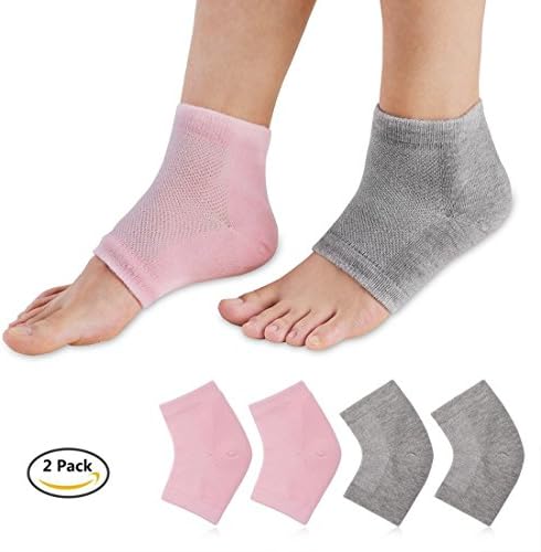 Neonr Moisture Socks Day Night Open-toed Breathable Socks for Moisturizing Silicone Heel Socks with Gel to Heal Dry Cracked Heels, 2Packs, Gray and Pink