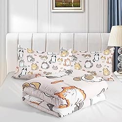 XYNHML Kids Cute Cat Comforter Set Twin Size 3Pcs