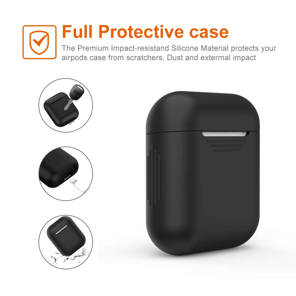 Airpods Case 4 in 1 New Bee Premium Silikon Kratzfestes Airpods Schutzhüllen Set für Airpods-Ladeetui mit Airpod Etui/Cliphalter/Band/Ohrhaken (Schwarz)