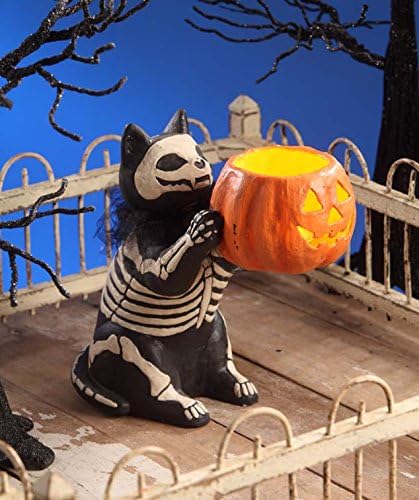 Skeleton Black Cat Candle Holder Figurine Bethany Lowe New Halloween Decor