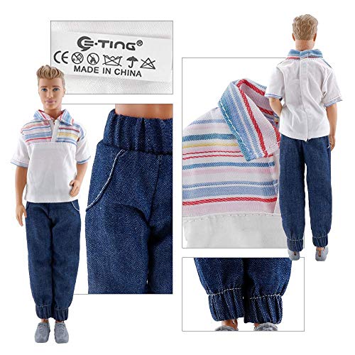 E-TING 3 Sets Doll Casual Wear Clothes Overalls Jacket Pants Outfits with 3 Pair Shoes for 12 Inches boy Dolls