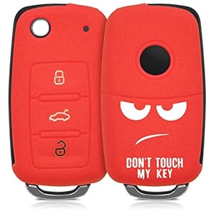 kwmobile autosleutel hoesje compatibel met VW Skoda Seat 3-knops autosleutel – Autosleutel behuizing in wit/rood – Don’t…