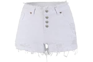 THUNDER STAR Ripped Jean Shorts for Women Mid Rise Frayed Raw Hem Stretchy Denim Shorts