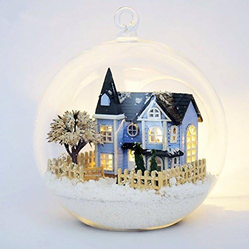 Simply Maker - Dollhouse Miniature DIY House Kit Cover LED With Furniture and Glass Cover Toy Christmas Birthday Gift (Xmas Town)
