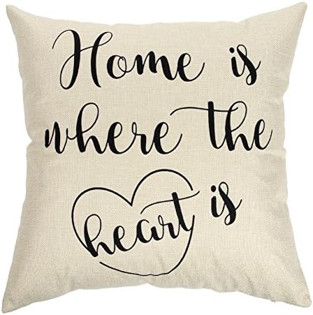 Ogiselestyle Unique Pillow Shams Beautiful Cotton Linen Home is Where The Heart is Pattern Sofa Simple Home Decor Throw Pillow Case Cushion Cover 18" x 18"