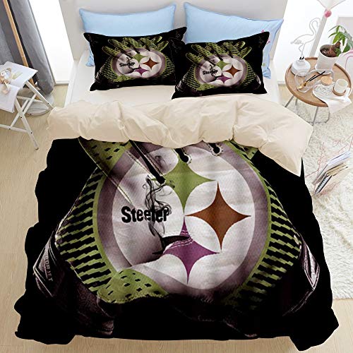 CHASOEA Duvet Cover Set Beige,3D Print Cyan Steeler Rugby Gloves Grey Smoke Black Background,Decorative 3 Piece Bedding Set with 2 Pillow Shams Queen Size