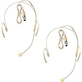2 Pack Professional Headset/Headworn Microphone Omni-Directional Hanging Condenser Over-Ear TA4F Mini XLR Mic for Shure Hands-Free Microphone with Windscreen,Beige Low Profile Light-Weight