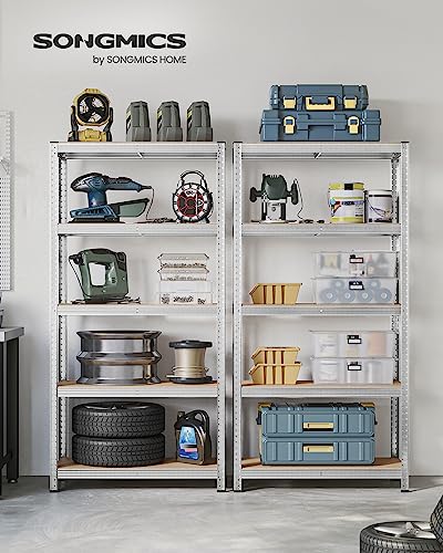 SONGMICS 5-Tier Storage Shelf, Adjustable Boards, Industrial Style, for Kitchen, Living Room, 40 x 90 x 180 cm, 875 kg Capacity, Silver GLR40SV