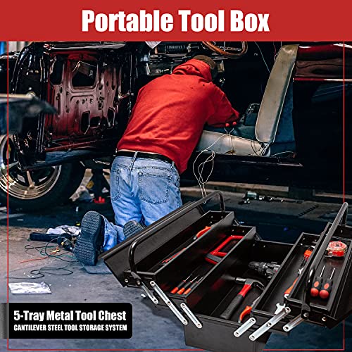 Portable Tool Box,Symmetrical 5 layers Toolbox,Folding Double Clamshell