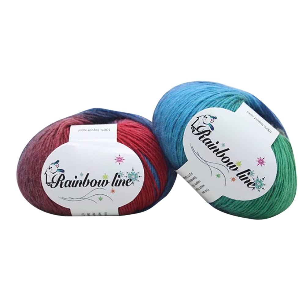 Rainbow Soft Wool Skeins Yarn Thread, Asudaro 2 Bundles 100% Wool Gradient Multi Color Yarn Thread DIY Crocheting Soft Knitting Yarn Skeins Gradient Hand Knitting Supplies