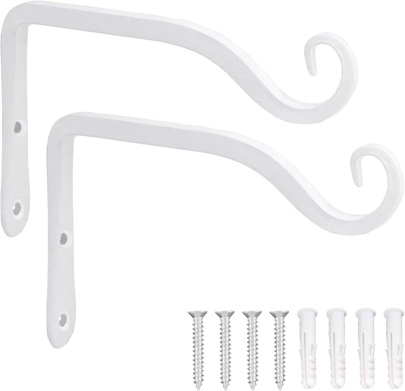 Outdoor Hanging Brackets - LOOGI Hanging Plant Bracket, Wall Hook Plant Hanger 6 Inch Decorative Hooks for Indoor Planter Lantern, Outdoor Bird Feeder Wind Chime, 2 Pack White