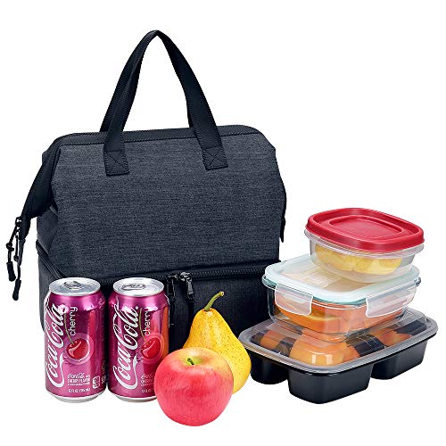 Lunch Bag Box 2 Compartments Lunch Tote Double Deck Cooler Bag Insulated Reusable with Shoulder Strap Men Women in Picnic Trip Working (Gray N20) by F40C4TMP