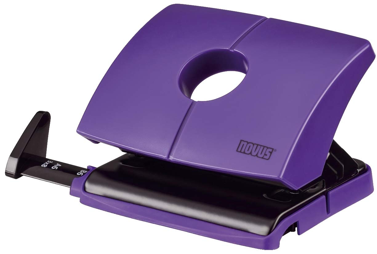 Novus B 216 Color ID Office Hole Punch with Stop Rail and Format Requirements, Metal Base and Plastic Top, for 16 Sheets, Dreamy Purple