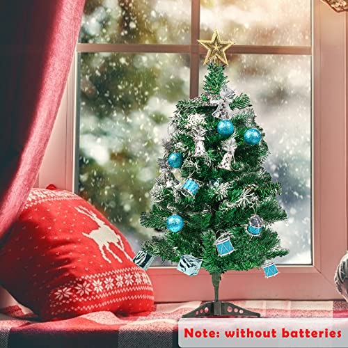 3 otters 2Ft Artificial Christmas Tree, 26PCS Pre-Lit Christmas Tree Set Tabletop Xmas Tree Snow Flocked for Christmas Winter Table Home Decoration