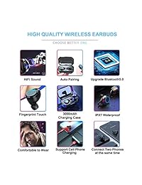 Auriculares inalámbricos True Bluetooth 5.0 inalámbricos Bluetooth impermeables IPX7 auriculares in ear 3000 mAh funda de carga 120H tiempo de reproducción HiFi sonido deportes auriculares mini auriculares incorporados micrófono