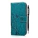 Galaxy S8 Wallet Case - Auideas Fashion Floral Butterfly Embossed PU Leather Magnetic Flip Cover Card Holders & Hand Strapwith Pen blue