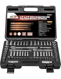 EPauto . Juego de llaves de corte de 69 piezas 1 4 y 3 8 pulgadas con ruedilla, cromado (92 824)