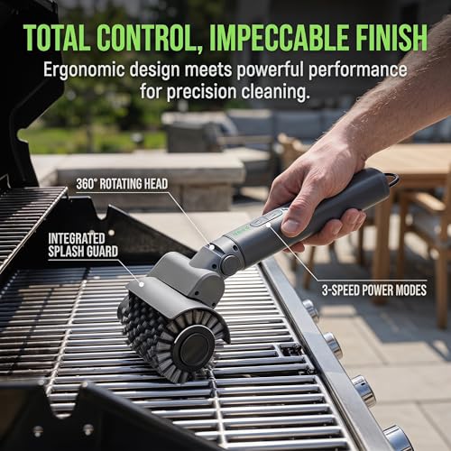 2026 Upgraded Electric Grill Brush for Outdoor Grill, 3-in-1 Cordless Rotary BBQ Grill Cleaner with 3-Speed Control, Adjustable Head, Heavy Duty Barbecue Cleaner for Cast Iron, Stainless Steel Grates