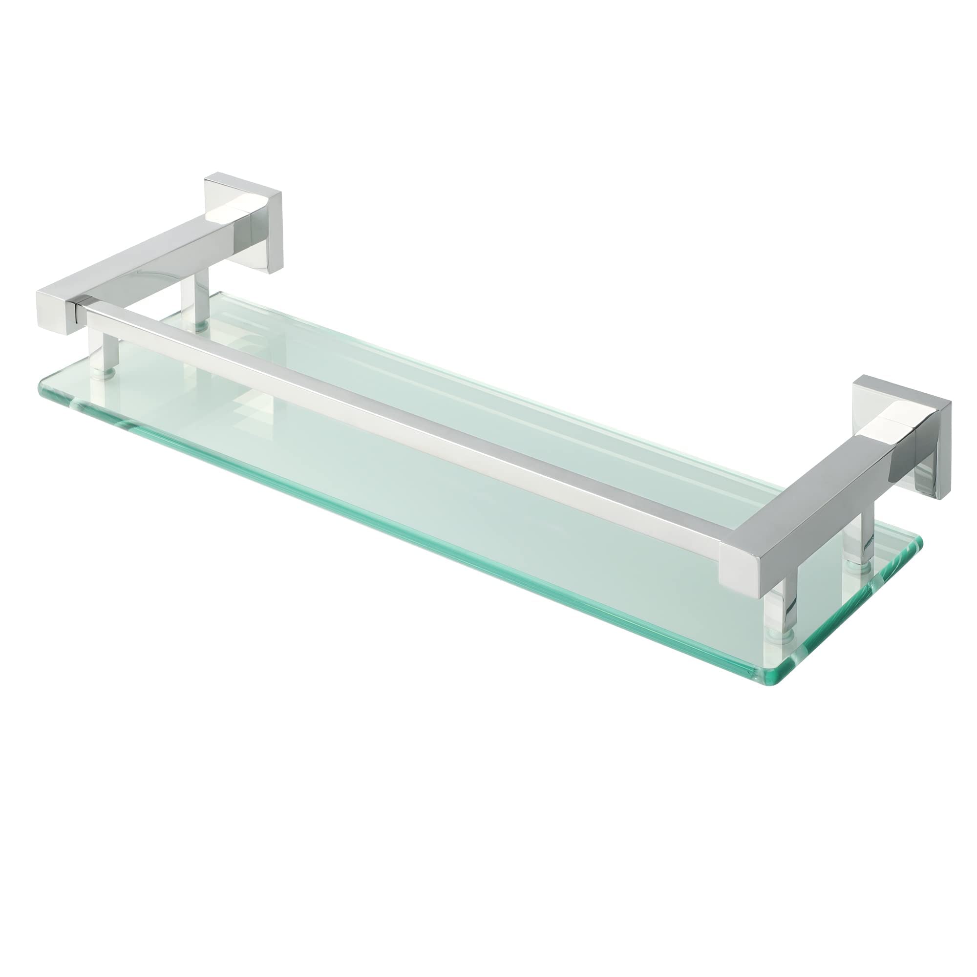 SAYAYO Bathroom Shelf Tempered Glass Shelf with Square Rail Wall Mounted 16 inches, Stainless Steel Chromed Finished, EGC2000-40-C
