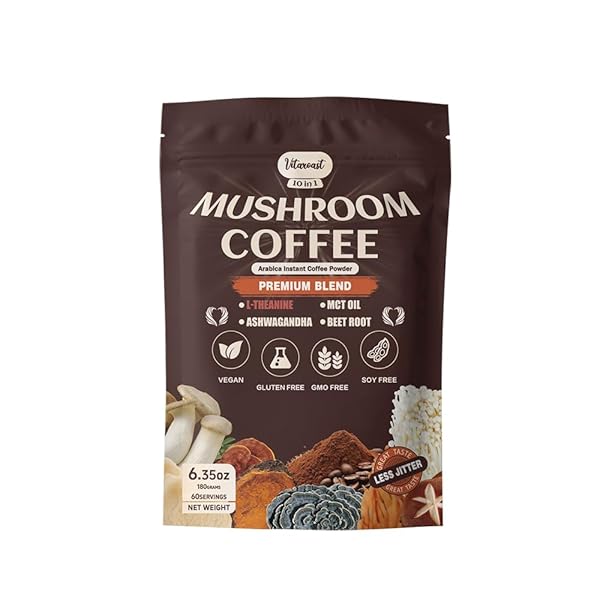 VITAROAST (60 SERVINGS)(2 FOR 1 PROMO) PREMIUM 10 IN 1 ORGANIC MUSHROOM INSTANT ARABICA COFFEE FOR FOR FOCUS, ENERGY, CLARITY