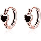 SLUYNZ Solid 925 Sterling Silver Black Heart Hoop Earrings for Women Teens Girls Heart Huggie Earrings Hoop