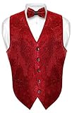 Men's SEQUIN Design Dress Vest & Bow Tie RED Color BOWTie Set for Suit Tux