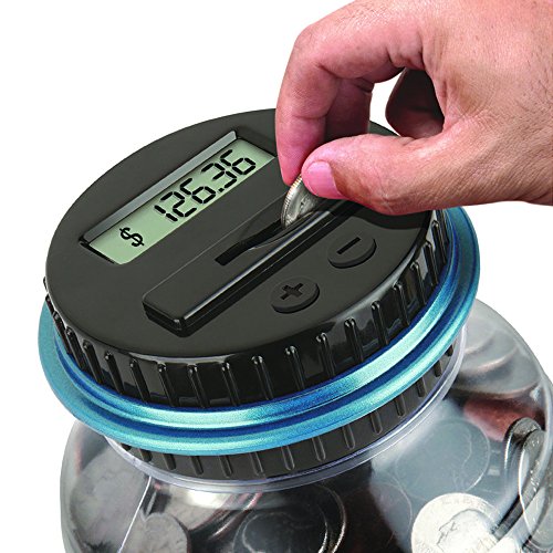 OLICTA Piggy Bank Digital Counting Coin Bank Creative Large Money Saving Box Jar Bank LCD Display Coins Saving Gift (Dollar) (Black-Blue)