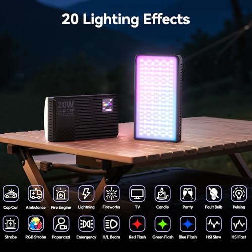 ULANZI K20 RGB Video Light, 20W LED Camera Light Panel for Photography, 1800-9000K CRI95+ 20 Effects, 3300mAh Rechargeable Portable Photo Video Lighting for DSLR Sony Canon Nikon Fuji Vlogging TikTok