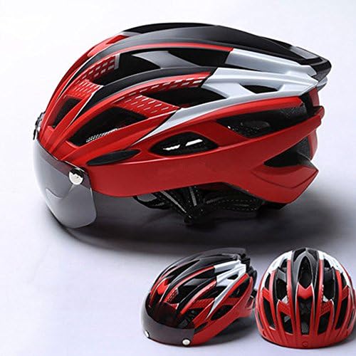VTSP Helmet with Detachable Magnetic Goggles Visor Shield with Inner Padding&amp; Flow Vents for Men Women Adjustable 57-61cm, Adult Safety Protection and Breathable Matte Riding Helmet. (red)