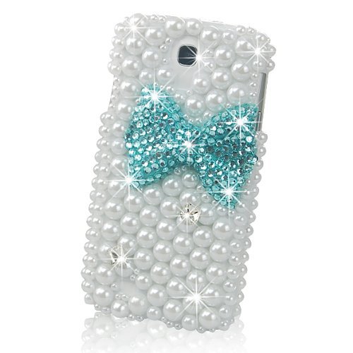 EVTECH(TM) 3D Handmade Bling Crystal Bow Diamond Pearl Design Case Cover Rhinestone Hard for Samsung Galaxy S4 S IV i9500 9505 M919(not fit S4 active version)