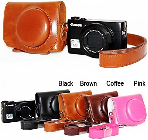 zdMoon Coffee Leather Hard Camera protect case bag Grip strap for Canon PowerShot G7X