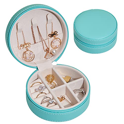 FANDOL Small Jewellery Box Organizer - Jewelry Case for Rings, Earring, Necklaces, Faux Leather Jewellery Storage box for Girls Women Travel (Light Sky Blue)