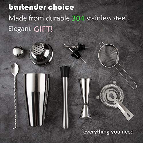 Edelstahl Cocktail Shaker Bar Set Cocktail Zubehör in Geschenkbox mit 750ml Martini Cocktail Shaker, Hawthorne Barsieb… – Bild 3