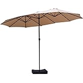 GALAXARMOR 15ft Large Patio Umbrellas with Base Included, Outdoor Double-Sided Rectangle Market Umbrella with Stand, Outside Umbrellas for Poolside Lawn Backyard