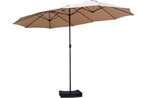 GALAXARMOR 15ft Large Patio Umbrellas with Base Included, Outdoor Double-Sided Rectangle Market Umbrella with Stand, Outside Umbrellas for Poolside Lawn Backyard