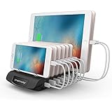 Multiport USB Charging Station Dock - iForway Desktop 8 Ports Charging Station Multiple Devices Organizer Quick Charger Stand with PD Type-C for New Macbook iPhone iPad Cell Phone Tablets (Black)