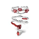 Yumikoo Red Rose Ring Set Adjustable Enamel Copper Stacking Rings 2Pcs for Women