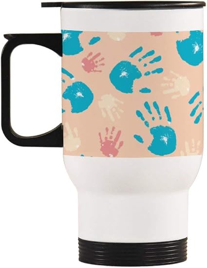 Amazon Com Simple Thermo Travel Mug With Handle Travel Mug Spill Proof Coffee Cup Thermal Cup Camping Water Bottle Perfect For Husband Dad Mom Grandpa Grandma Cute Azure Pinkie Handprint Sports Outdoors