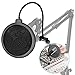 Pop Filter,Double-layer MIC Wind Screen,SOONHUA Round Clip-On Pop Mask Shield with 360 Degree Flexible Metal Gooseneck Holder Screw Clamp for Recording Vocals